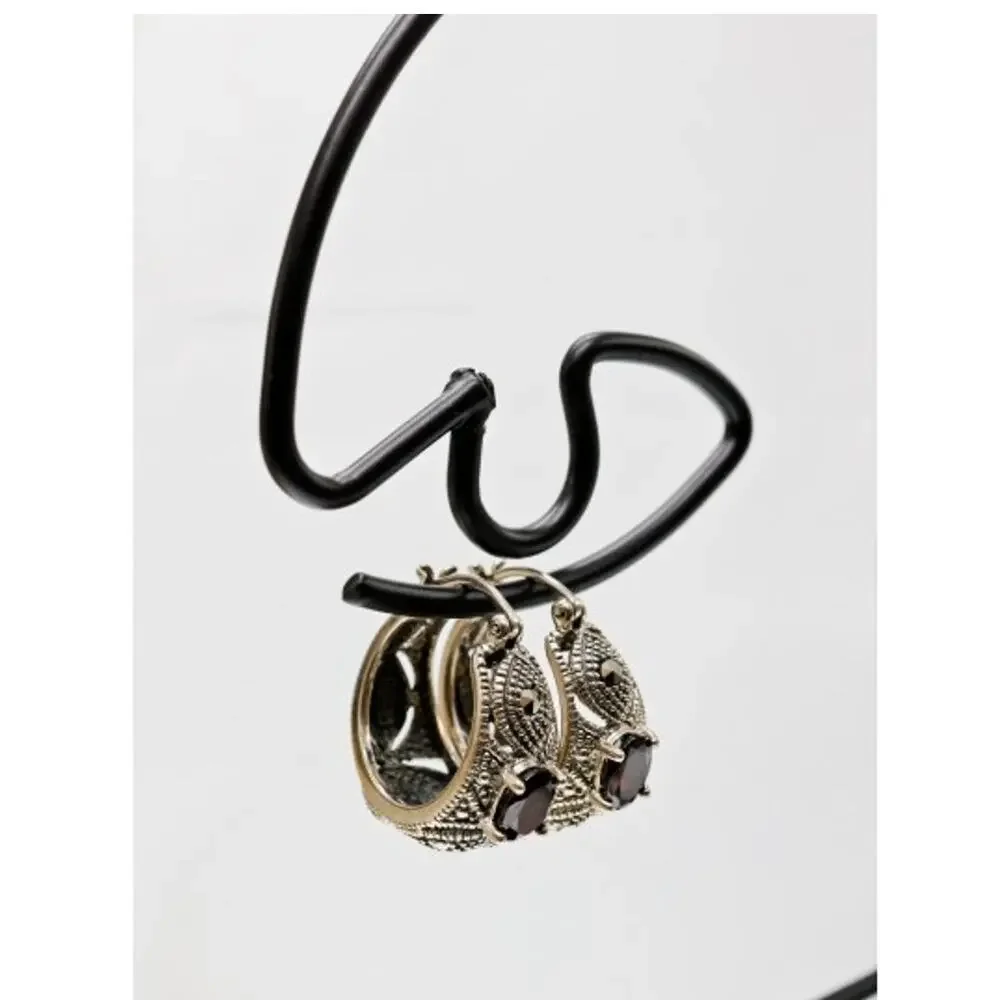 Vintage 925 Sterling Silver Almandine & Marcasites Earrings